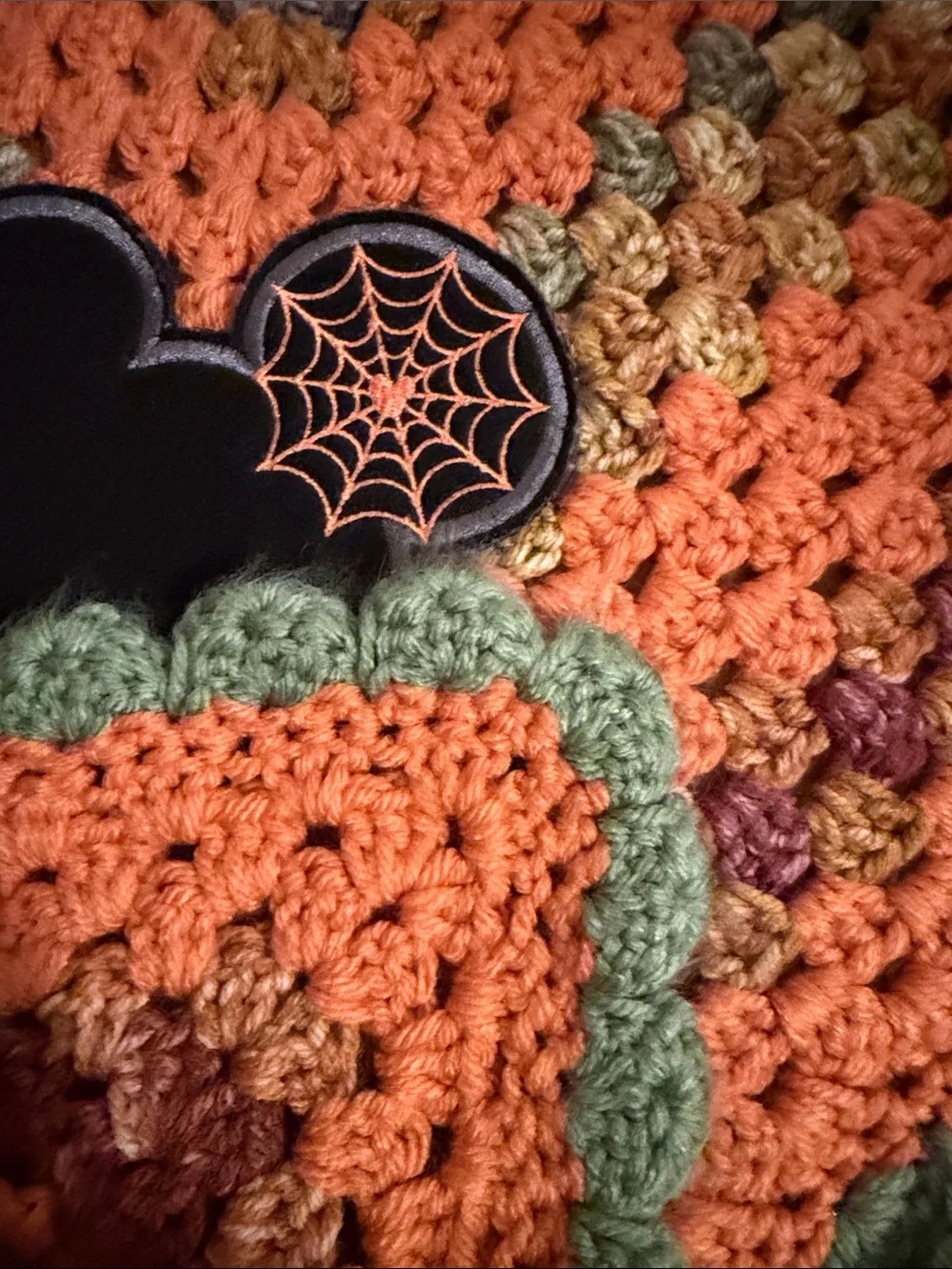 Handmade Crochet Halloween Mickey Baby or Throw Blanket in Orange, Green, Brown